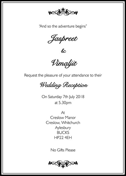 Sikh wedding invitation wording 10A - Parekh Cards